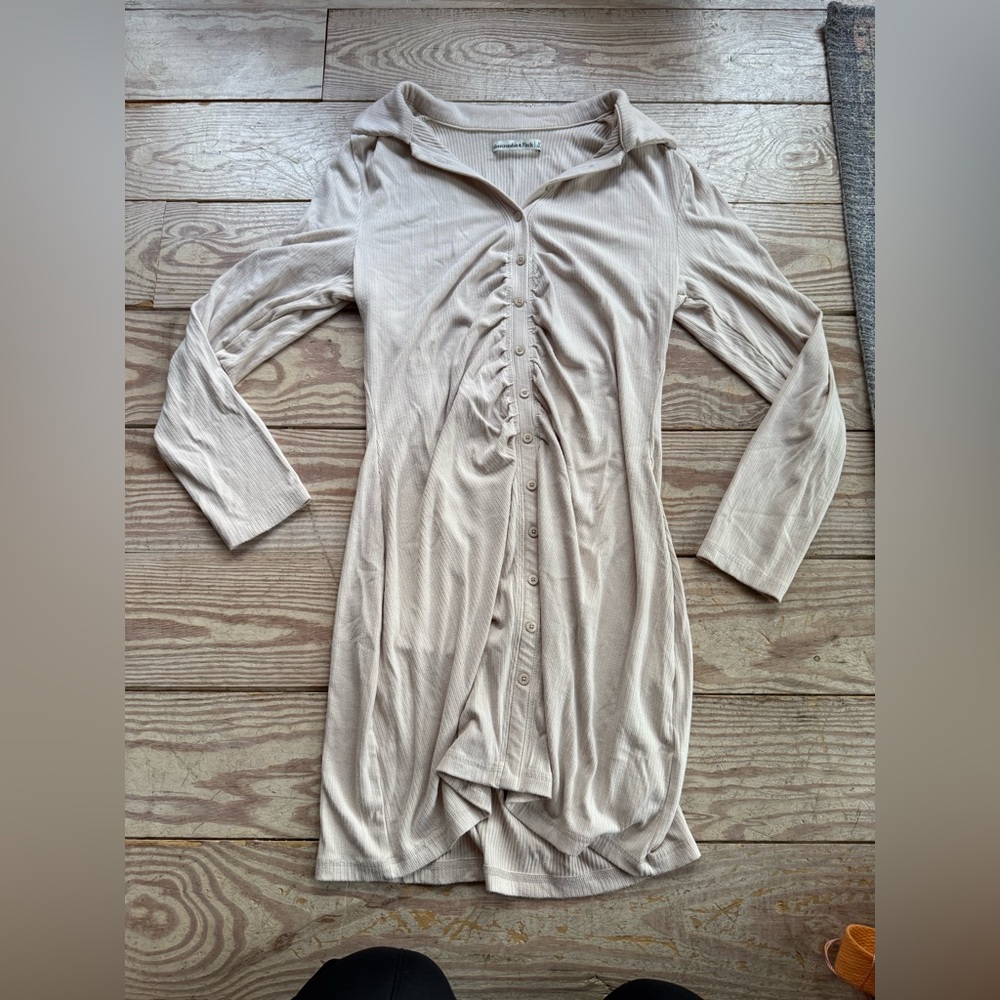 Abercrombie & Fitch Beige Ribbed dress size large petite - Picture 1 of 2